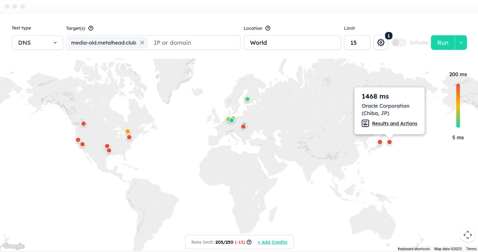 Screenshot globalping.io ohne Optimierung