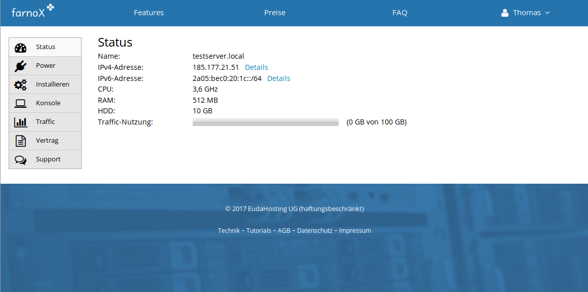 FarnoX Cloudserver-Verwaltung