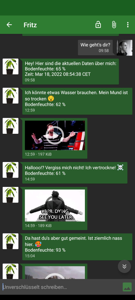 XMPP Konversations mit meiner Pflanze “Fritz”