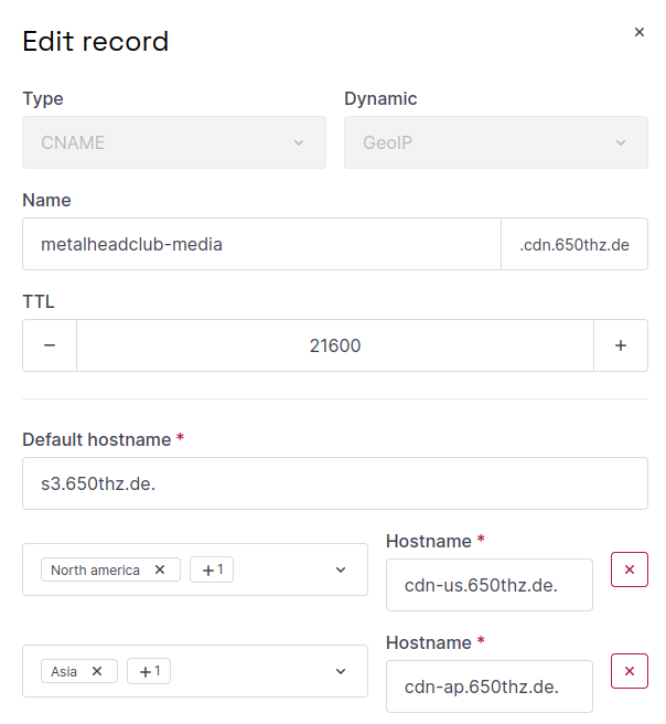 Screenshot Eingabemaske DNS bei Scaleway